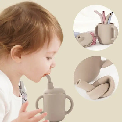 Foldable children's drinking cup with double leakproof water bottle design