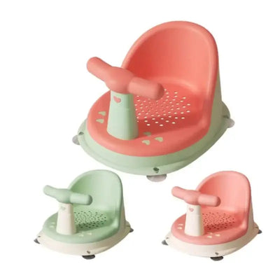 Colorful baby bathtub seat with suction cups, safe for infants, suitable for bathing and feeding.