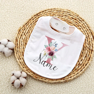 Personalised Baby Bibs Custom Initial with Name Girls Cotton Bib Newborn Saliva Towel Flower Print Bib Baptism Baby Shower Gifts