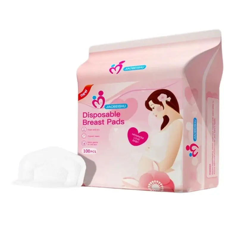 100 pcs disposable nursing breast pads pack, soft absorbent and leak-proof for maternity use.