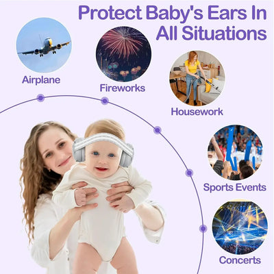 Infant ear muffs for noise protection on planes and outdoor events