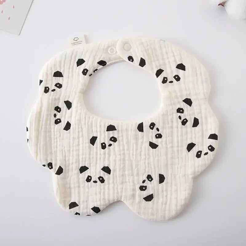 Cute panda-patterned newborn bib, soft cotton material, ideal for feeding and drooling, perfect baby accessory.