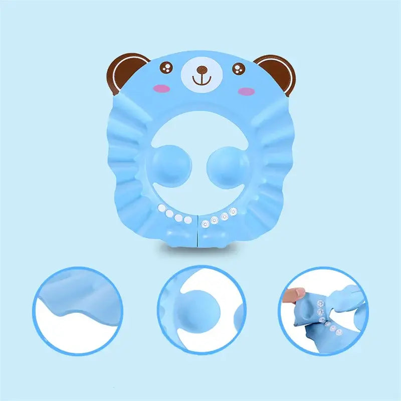 Baby shower soft cap adjustable hair wash hat for kids with ear protection, bear design, perfect for safe bathing.