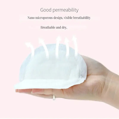 Disposable nursing pad showcasing good permeability and breathable design in a hand, emphasizing comfort for breastfeeding.