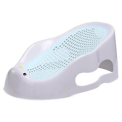 Portable baby bath support lounger in blue, designed for infants 0-6 months, non-slip and easy to clean.
