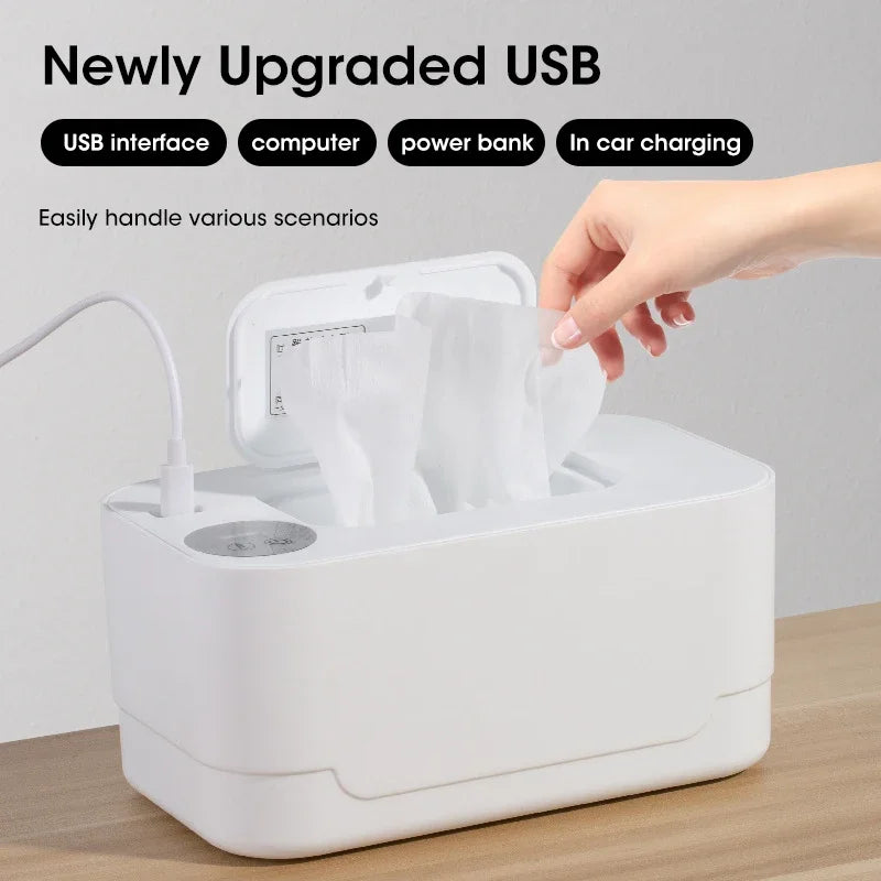 Baby Wipe Warmer LED Digital Display Large Capacity Baby Wet Wipes Warmer Dispenser USB Powered Adjustable Temperature Heating