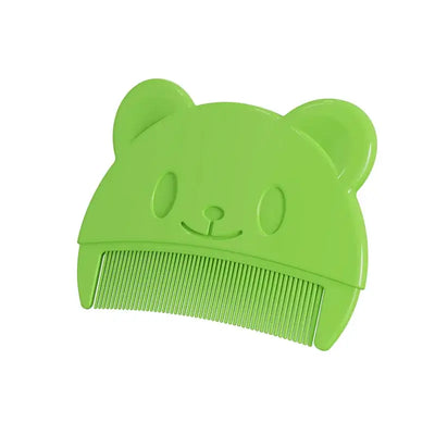 Cute bear-shaped green newborn baby comb for gentle hair care and shampooing, perfect for infants and toddlers.