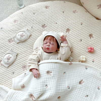 Circular Baby Changing Mat Cartoon Crawling Mat Diaper Pad Washable Floor Mat Rabbit Flower Embroidered Kids Room Decoration