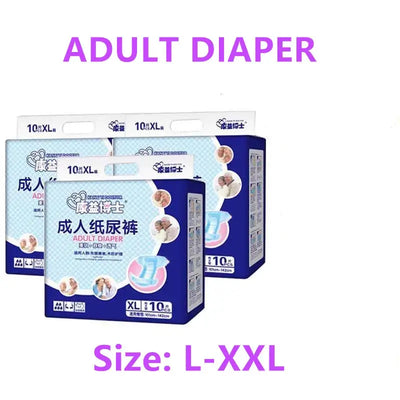 Packaging of adult diapers in sizes L-XXL, featuring ultra absorbent design for comfort and hygiene.