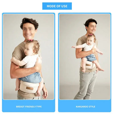 Comfortable lumbar stool for holding baby front-facing