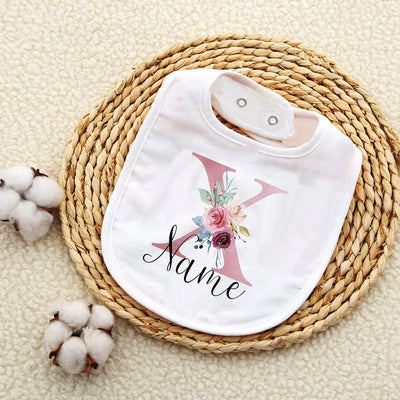 Personalised Baby Bibs Custom Initial with Name Girls Cotton Bib Newborn Saliva Towel Flower Print Bib Baptism Baby Shower Gifts