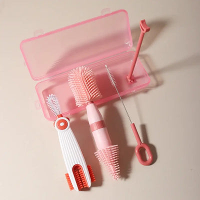 Multi-functional baby bottle brush set with straw brush and rotating cleaner