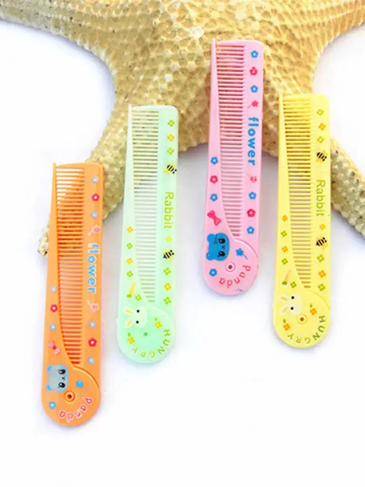 Cute cartoon hair care combs in pastel colors for kids, designed for detangling children's hair.