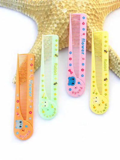 Cute cartoon hair care combs in pastel colors for kids, designed for detangling children's hair.
