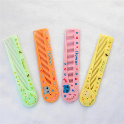 Cute cartoon baby hair care brushes in pastel colors, ideal for kids' hairdressing and detangling.
