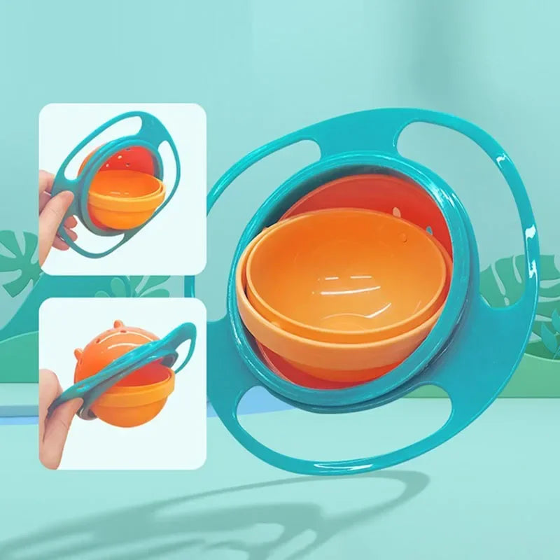 وعاء جيروسكوبي عالمي بتصميم عملي للأطفال، مظلة جيروسكوبية جديدة تدور 360 درجة، مضادة للانسكاب، أطباق طعام صلبة