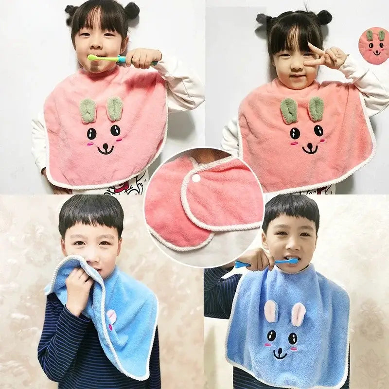 Cute cartoon baby bibs in pink and blue for kids, perfect for brushing teeth and keeping clean during mealtime.