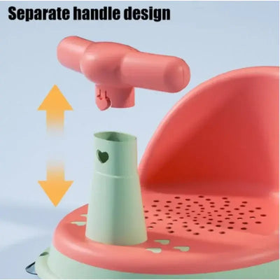 Close-up of a baby bathtub seat featuring a separate handle design for enhanced safety and convenience.
