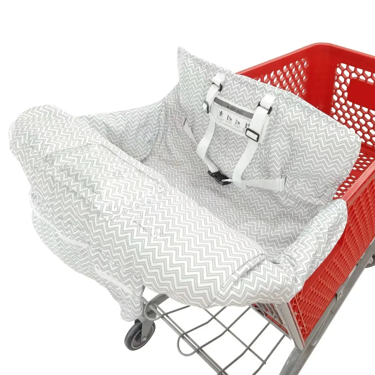 Portable shopping cart cushion with attached storage bag