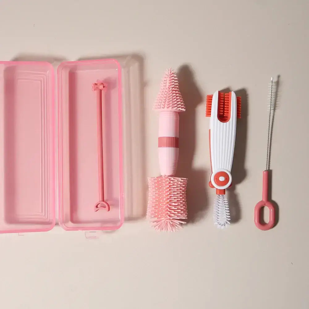 Multi-functional baby bottle brush set with straw brush and rotating cleaner