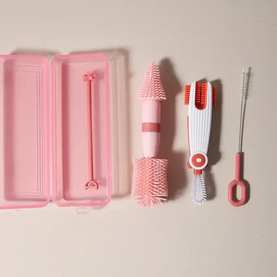Multi-functional baby bottle brush set with straw brush and rotating cleaner