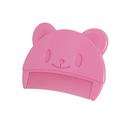 Cute bear-shaped pink baby comb for newborns, designed for gentle hair care and removing fetal scale.