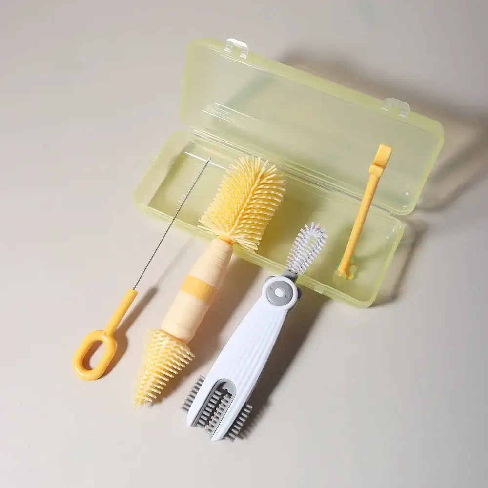 Multi-functional baby bottle brush set with straw brush and rotating cleaner