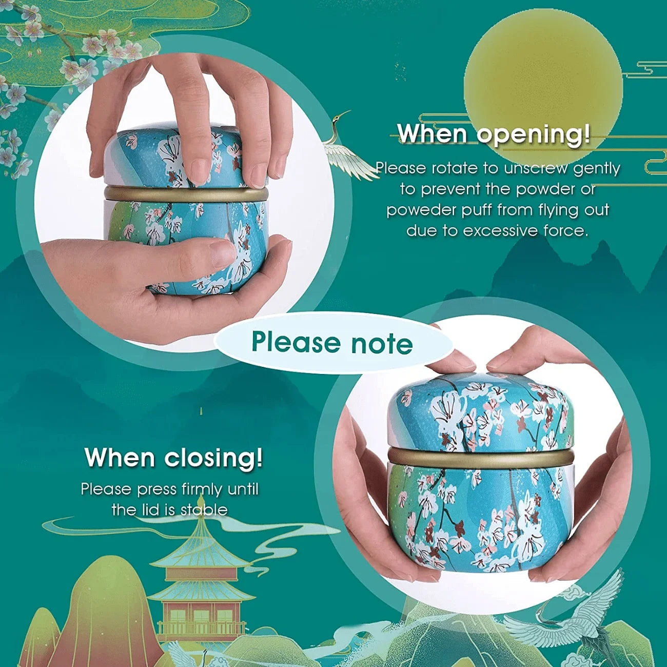 Body Powder Case with Powder Puff Powder Container Tea Box for Baby and Women Powder Puff and Powder Case for Travel