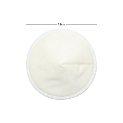 Organic bamboo nursing pad, washable and reusable, measuring 12cm, soft and comfortable for breastfeeding.