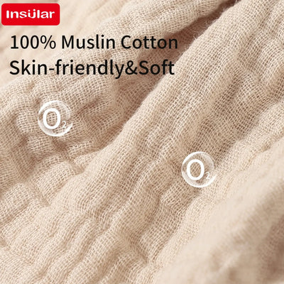 Close-up of insular 100% muslin cotton fabric, skin-friendly and soft, ideal for baby bibs and burp cloths.