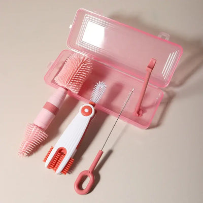 Multi-functional baby bottle brush set with straw brush and rotating cleaner