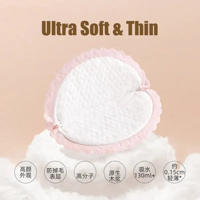 Ultra soft and thin disposable nursing pad, features pink trim, ideal for breastfeeding moms, effective moisture absorption.