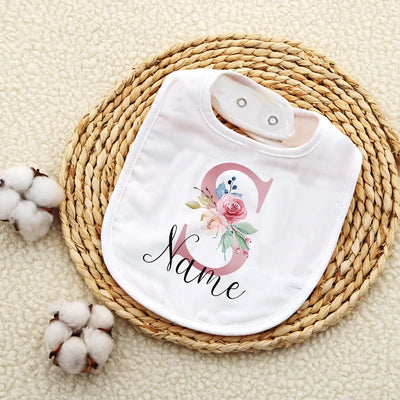 Personalised Baby Bibs Custom Initial with Name Girls Cotton Bib Newborn Saliva Towel Flower Print Bib Baptism Baby Shower Gifts