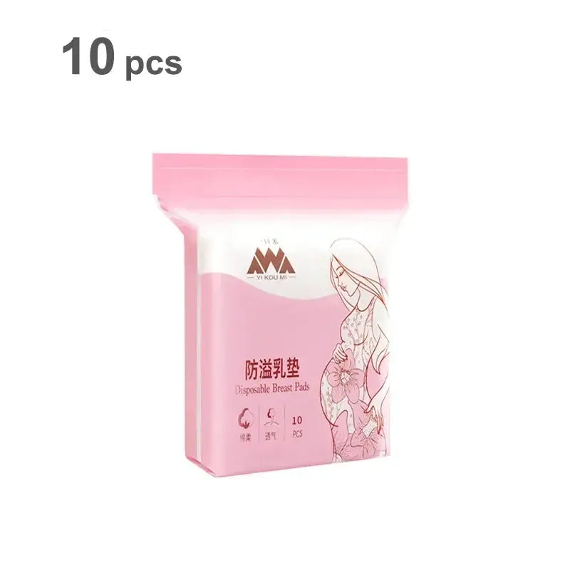 Pack of 10 disposable nursing pads for breastfeeding, featuring ultra-soft and comfortable anti-spillage design.