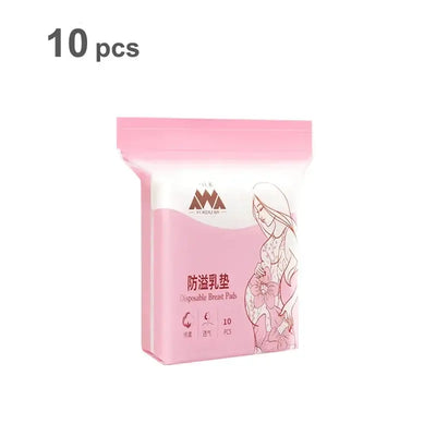 Pack of 10 disposable nursing pads for breastfeeding, featuring ultra-soft and comfortable anti-spillage design.