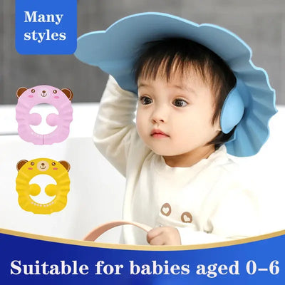 Baby shower soft cap for kids, suitable for ages 0-6, featuring playful animal designs for safe bathing.