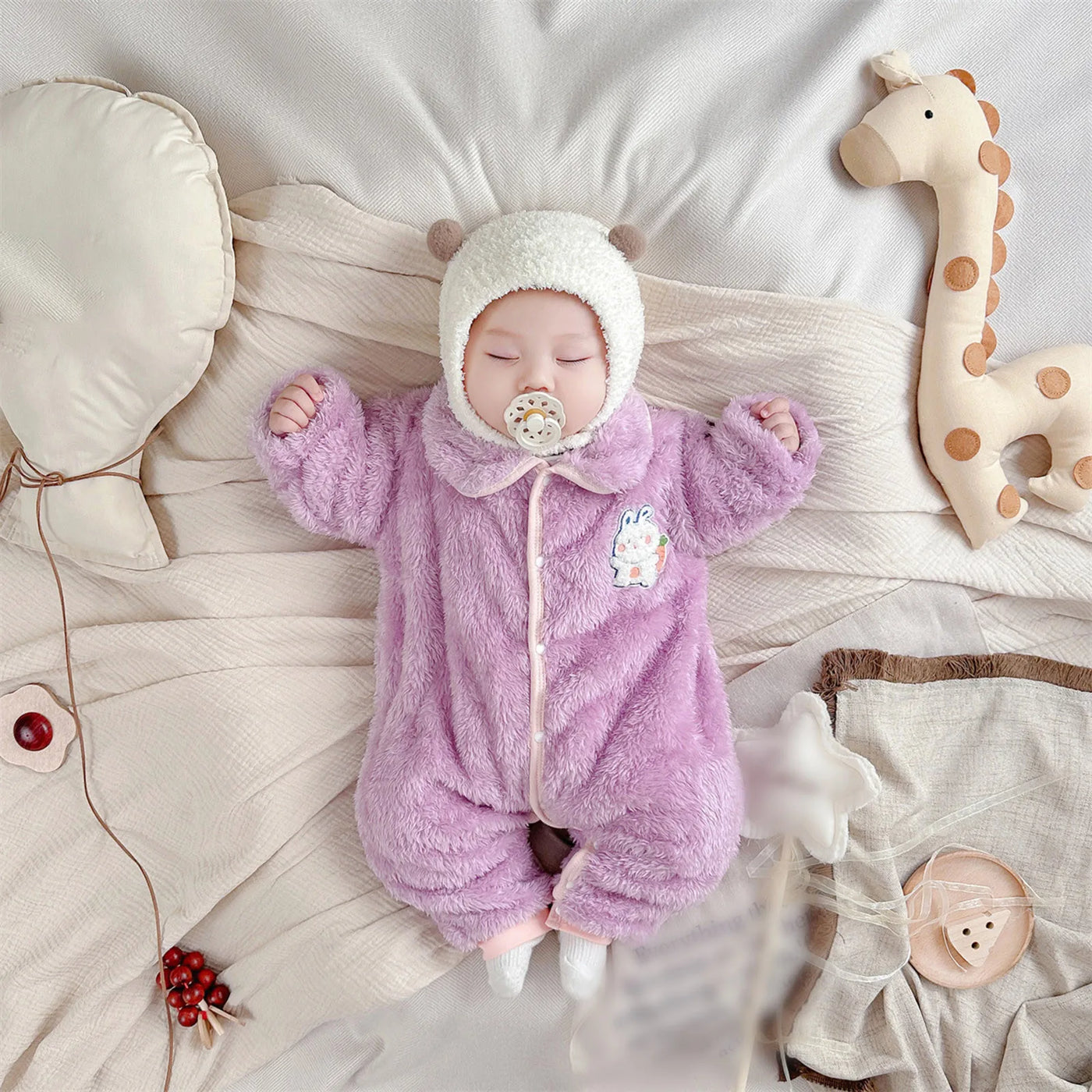 Newborn Baby Warm Bear Footie Romper Thick Fleece Jumpsuit Autumn Winter Outerwear Infant Girl Outfits For 3-6 6-12 12-18Months