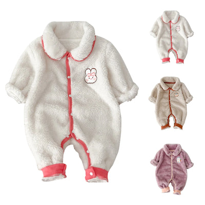 Newborn Baby Warm Bear Footie Romper Thick Fleece Jumpsuit Autumn Winter Outerwear Infant Girl Outfits For 3-6 6-12 12-18Months