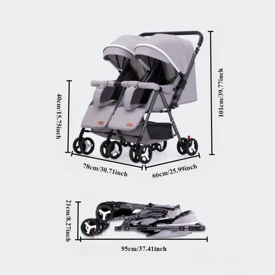 Modern lightweight double stroller for infants and toddlers