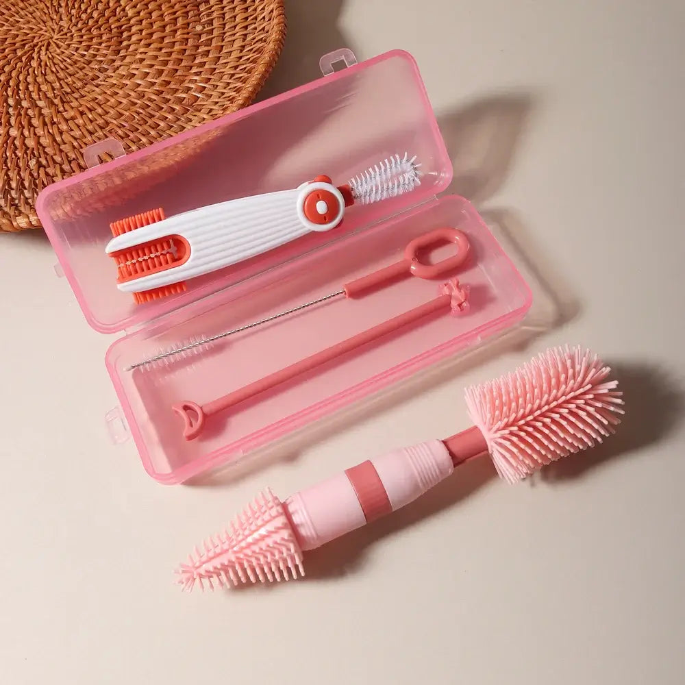 Multi-functional baby bottle brush set with straw brush and rotating cleaner