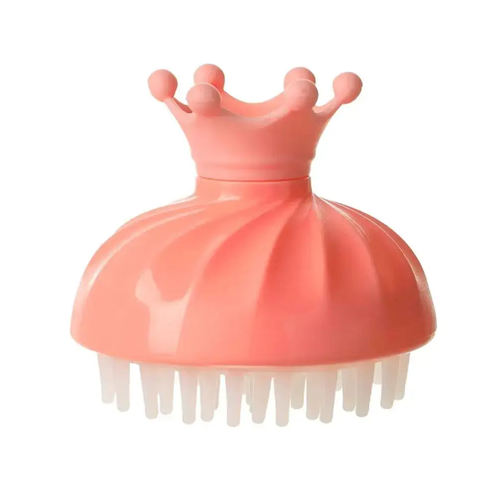 Baby shampoo cup with crown design for gentle hair washing and scalp massage for kids aged 1-3 years in a solid pink color.
