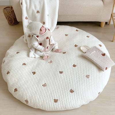 Circular Baby Changing Mat Cartoon Crawling Mat Diaper Pad Washable Floor Mat Rabbit Flower Embroidered Kids Room Decoration