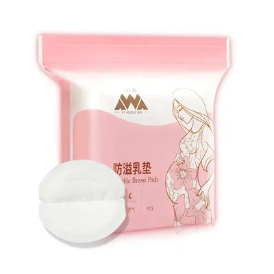 Disposable nursing pads packaging with soft breast pads for breastfeeding, featuring a mother illustration, ideal for comfort and anti-spillage.