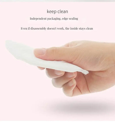 Disposable nursing pad being held, emphasizing independent packaging and cleanliness for breastfeeding convenience.
