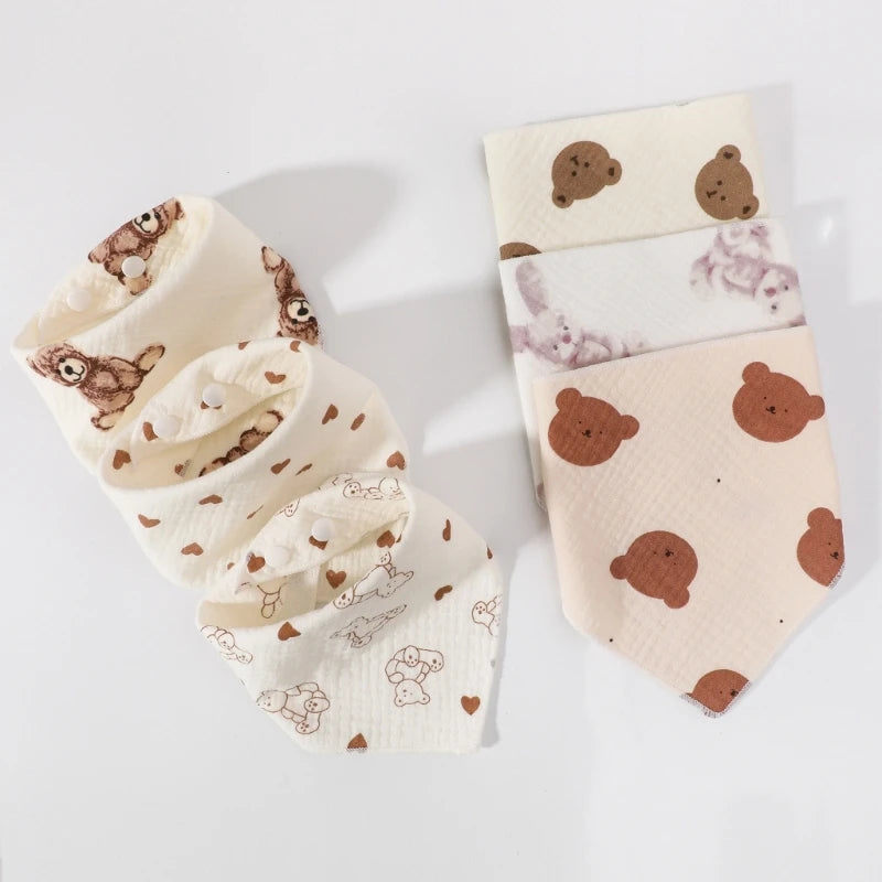 Saliva Wipes Face Towels for Infants Muslin Washcloths with Cartoon Pattern