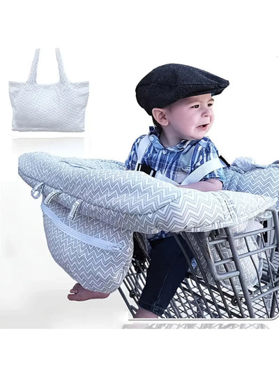 Portable shopping cart cushion with attached storage bag