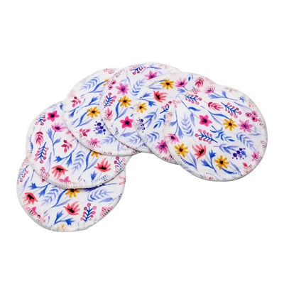 6pcs washable bamboo nursing pads with floral design for breastfeeding, super absorbent and reusable.