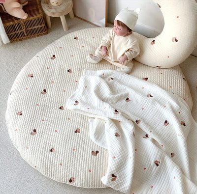 Circular Baby Changing Mat Cartoon Crawling Mat Diaper Pad Washable Floor Mat Rabbit Flower Embroidered Kids Room Decoration