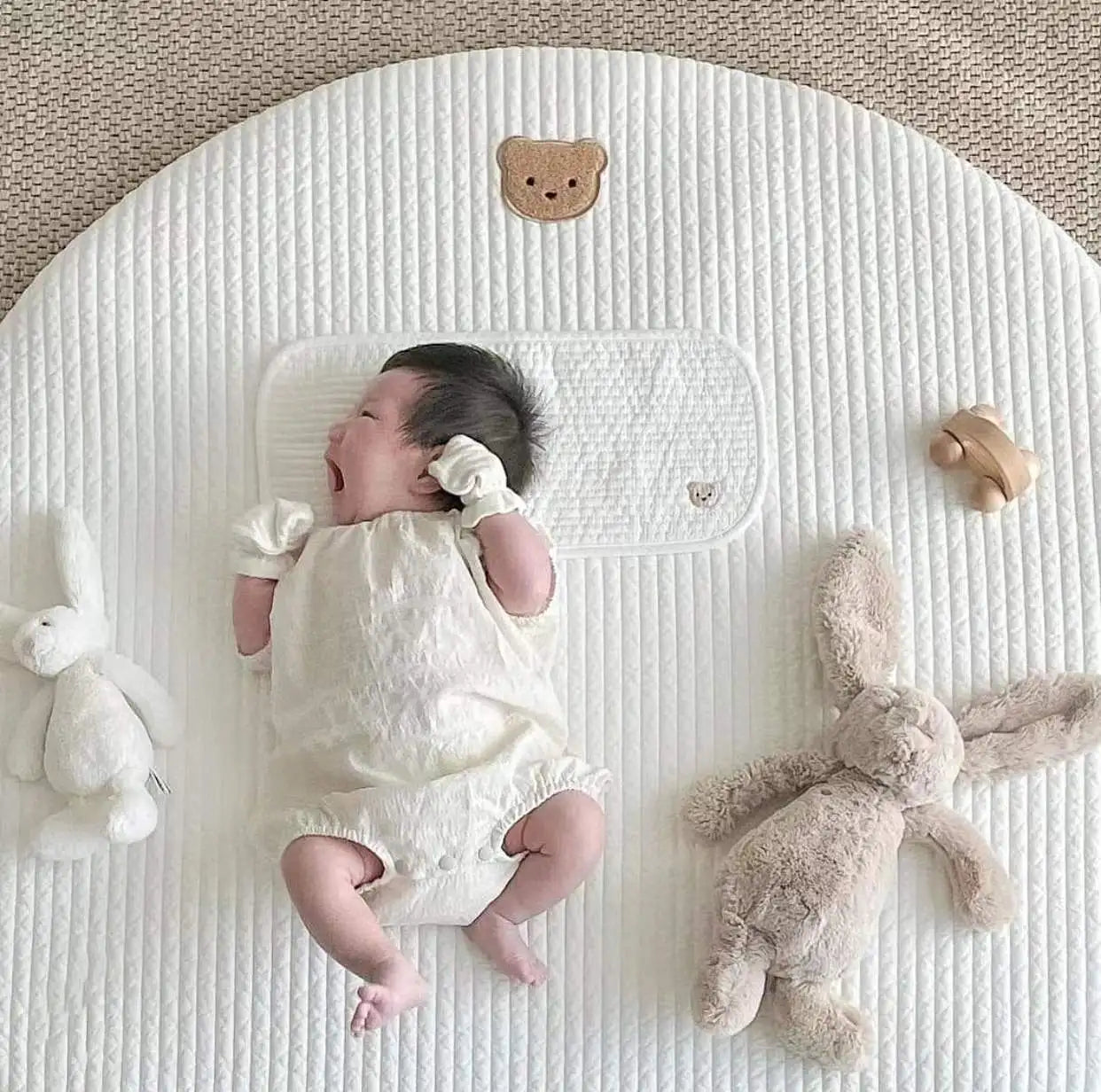 Circular Baby Changing Mat Cartoon Crawling Mat Diaper Pad Washable Floor Mat Rabbit Flower Embroidered Kids Room Decoration