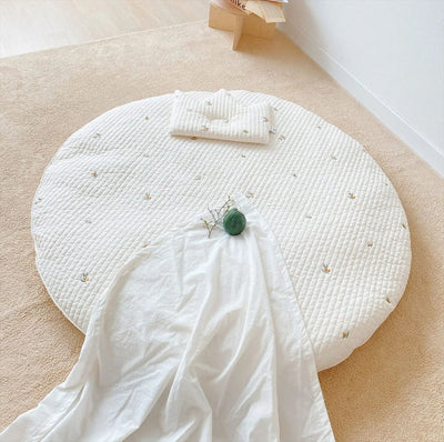 Circular Baby Changing Mat Cartoon Crawling Mat Diaper Pad Washable Floor Mat Rabbit Flower Embroidered Kids Room Decoration